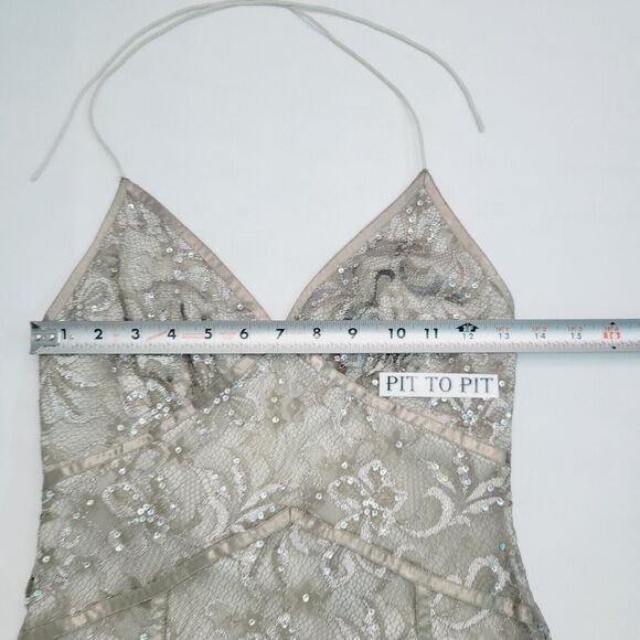 Express Slip Dress Womens 4 Champagne Lace Sequin Halter Semi-Sheer Y2K - Picture 10 of 16